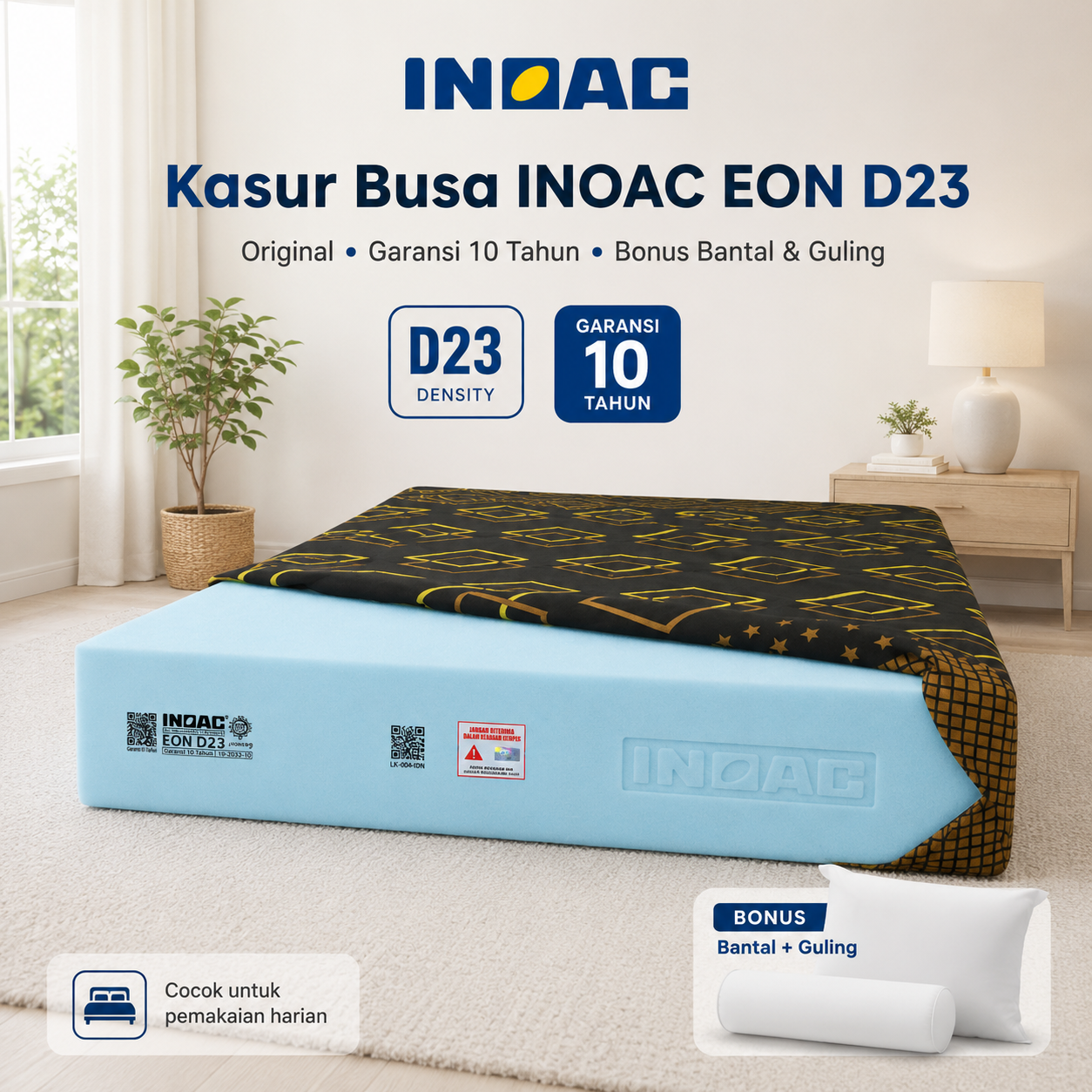 Kasur busa INOAC EON D23 original garansi 10 tahun bonus bantal dan guling