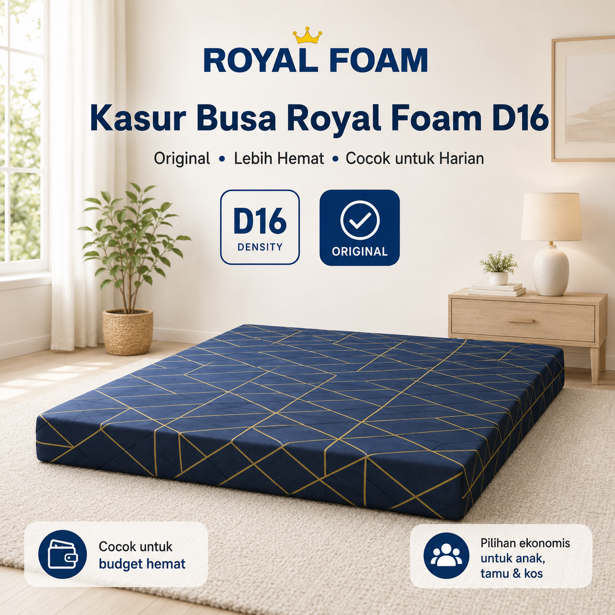 Kasur busa Royal Foam D16 original pilihan hemat untuk anak kos dan kamar tamu